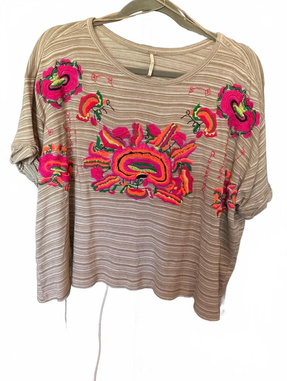 #FP107 Free People Embroidered Pullover Top, Size S
